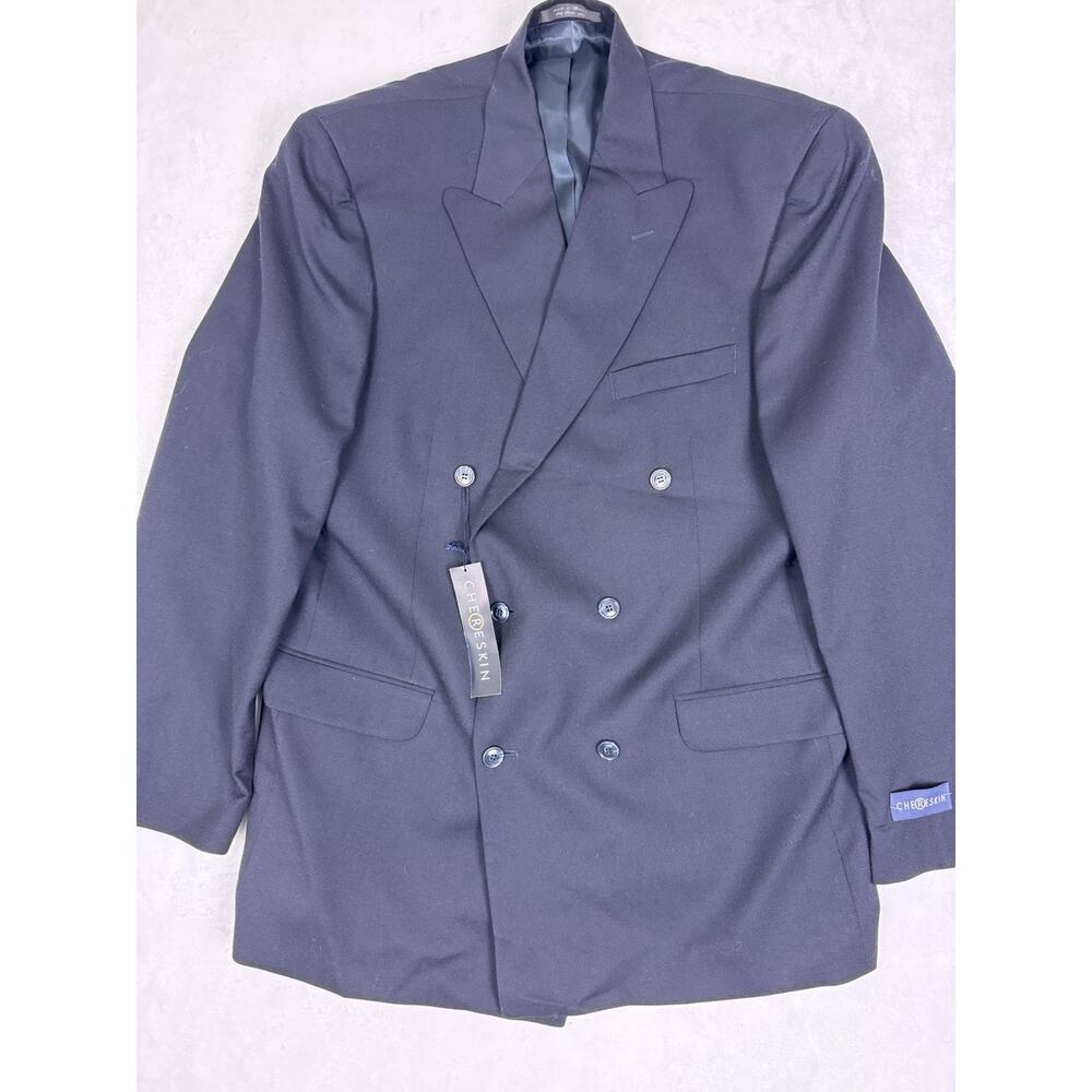 NWT Chereskin 100% Wool Suit Mens 44L Jacket 38x34 Pants Blue 2 Piece Formal
